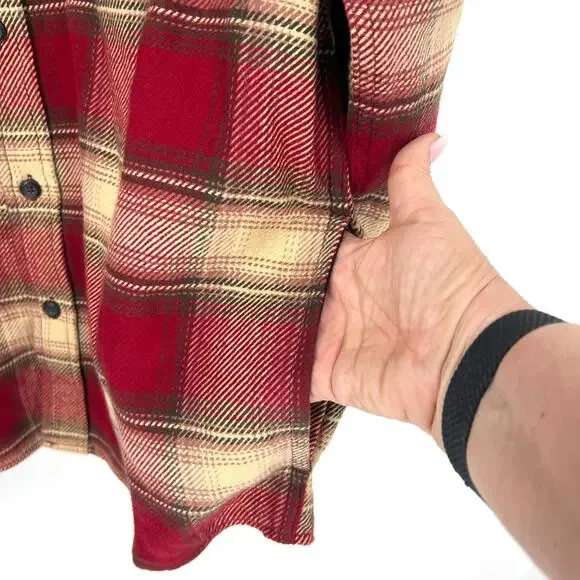 ORVIS Red and Tan Plaid Flannel Shacket Shirt Size Large - Picture 3 of 11